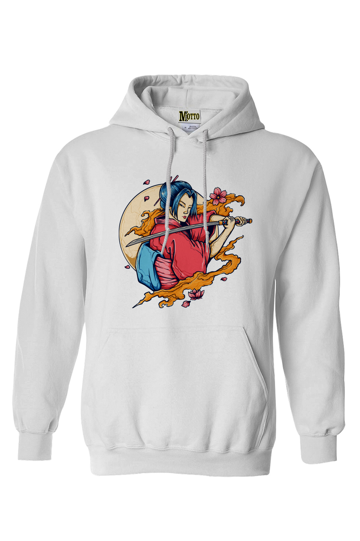 Geyşa-Hodie beyaz Geyşa kapüşonlu sweatshirt beyaz