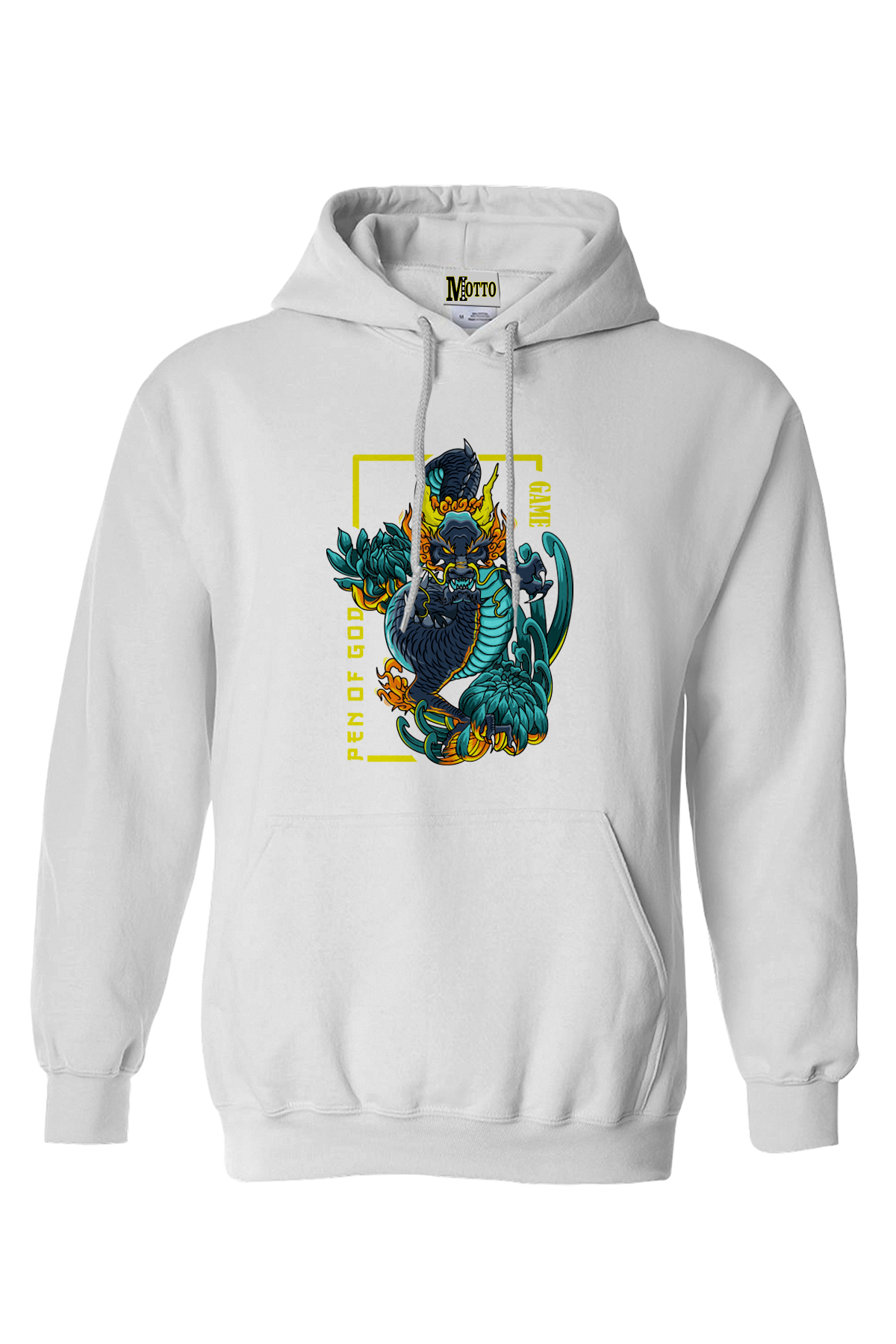 Pen OF God Dragon Ejderha Görselli Beyaz Kapüşonlu Sweatshırt Hoodie Kan Erkek Beyaz Kapüşonlu, Hoodies