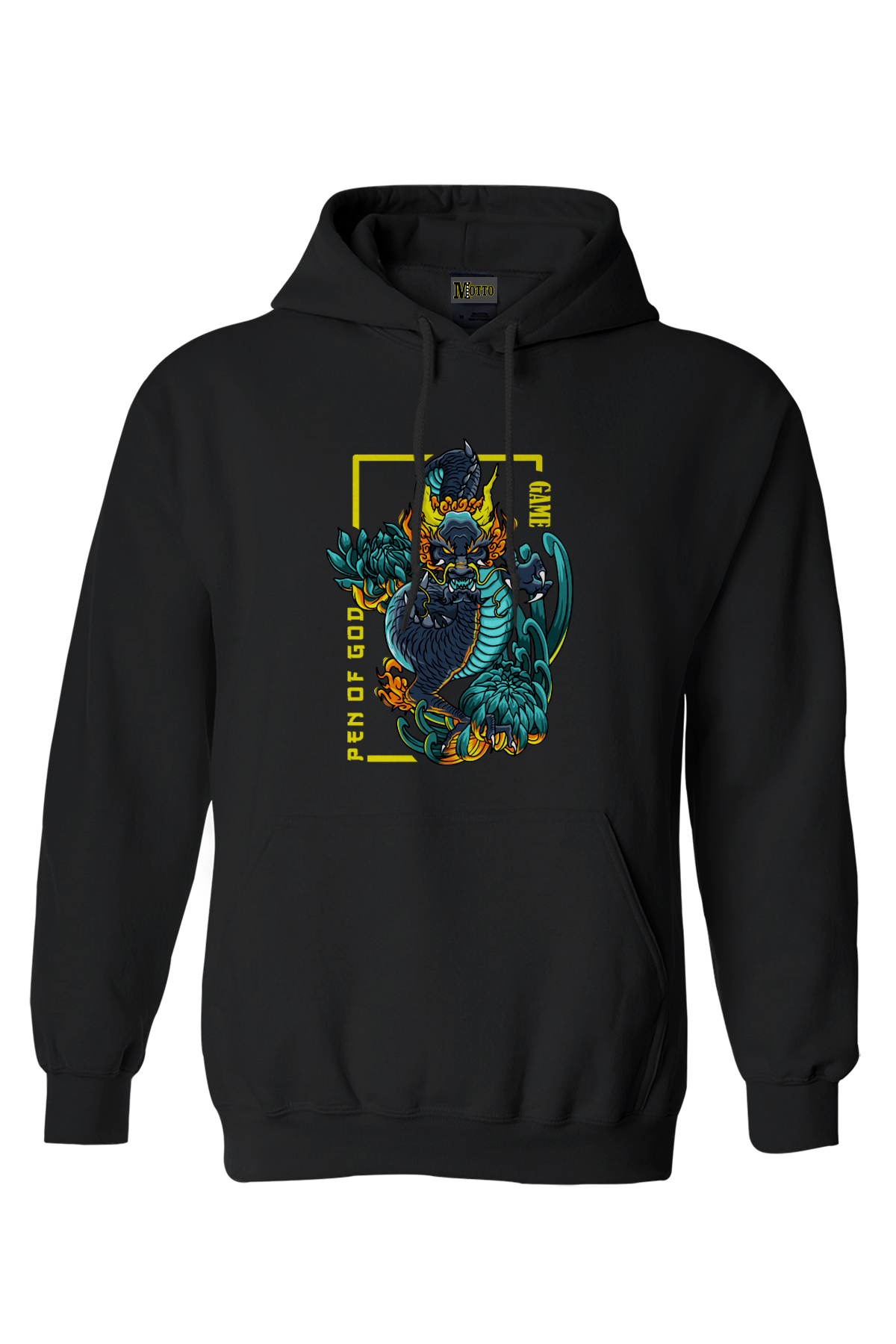 064-Pen OF God Dragon Ejderha Görselli Siyah Kapüşonlu Sweatshırt Hoodie Bay BAyan Kapüşonlu Sweatshirt Siyah
