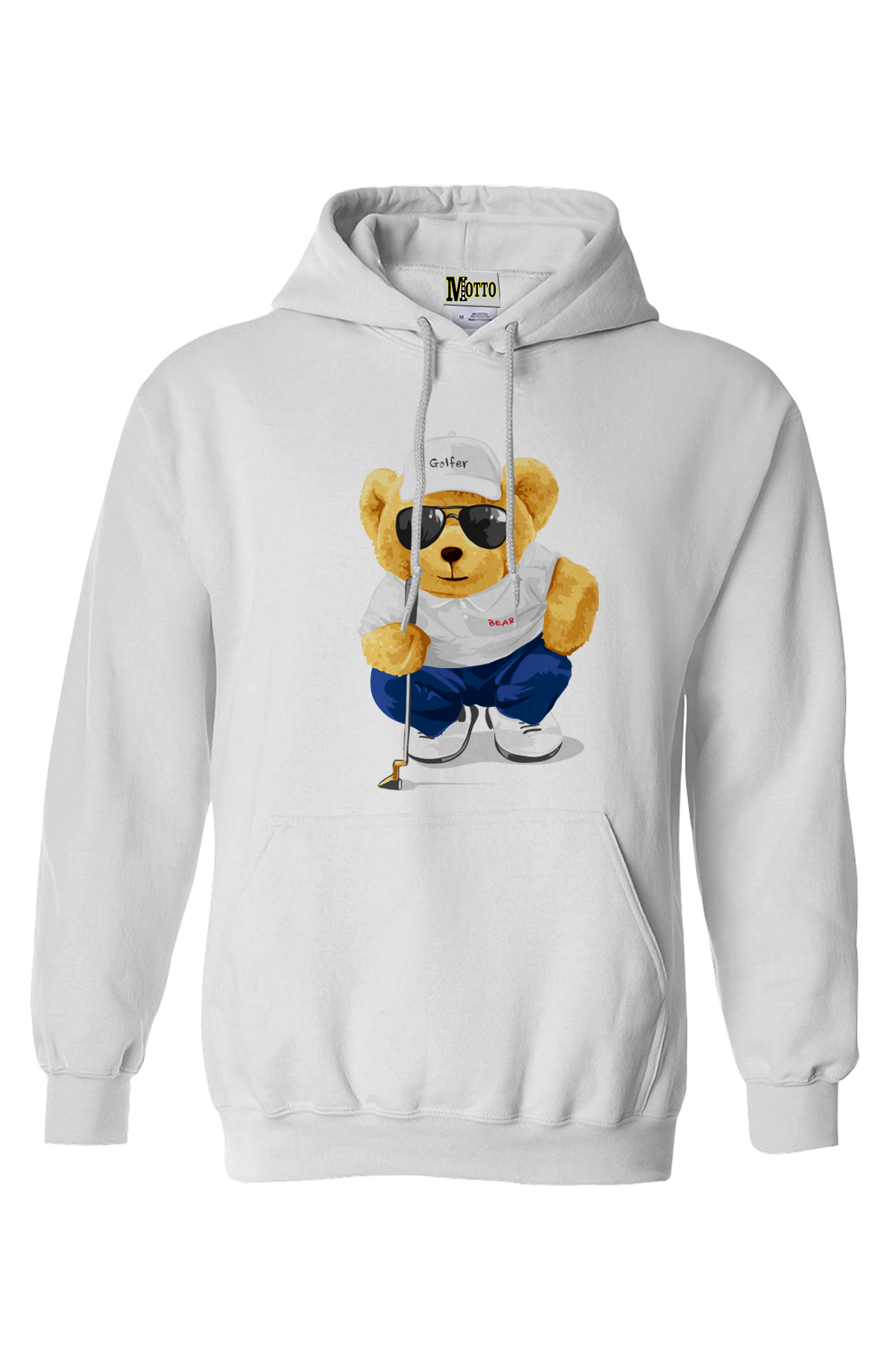 Golfcü Ayı baskılı hoodie Beyaz Hoodie ünisex