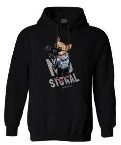 Bulldog Görselli Siyah Kapüşonlu Sweatshirt