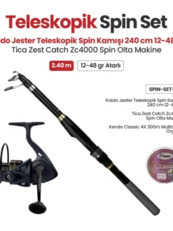 Kaido Jester Teleskopik Spin Kamışı 240 cm 12-48 gr + Tica Zest Catch Zc4000 Spin Olta Makine + Teleskopik Spin Set 79